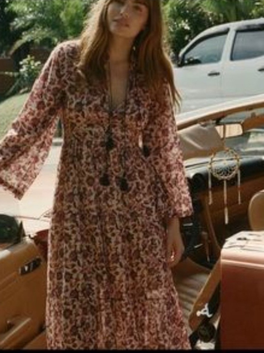 DÔEN Prem Dress in Plum Multi. Size XS